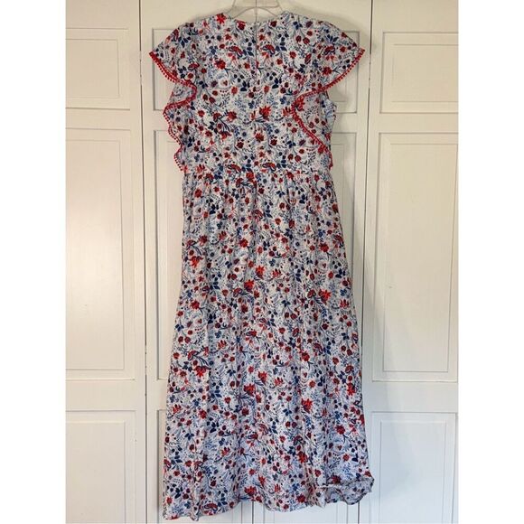 Ann Taylor red and blue floral ruffle trim maxi dress size small - Picture 11 of 12